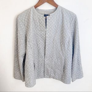 Eileen Fisher 100% Silk Gray Quilted Open Front Cardigan